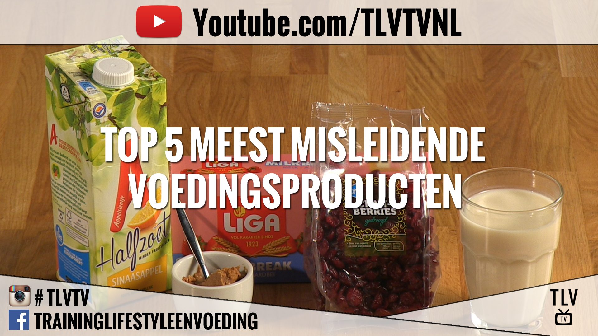 De meest misleidende producten! 2 Diverse voedingsproducten met glas melk op tafel