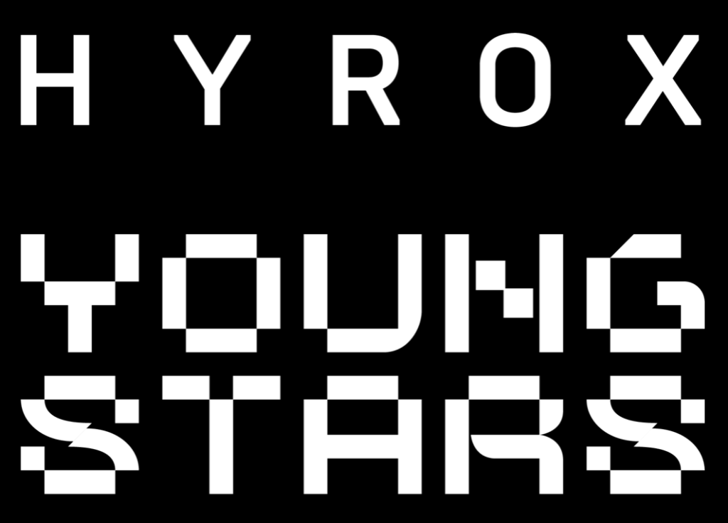 Hyrox Young Stars logo met witte letters op zwarte achtergrond.